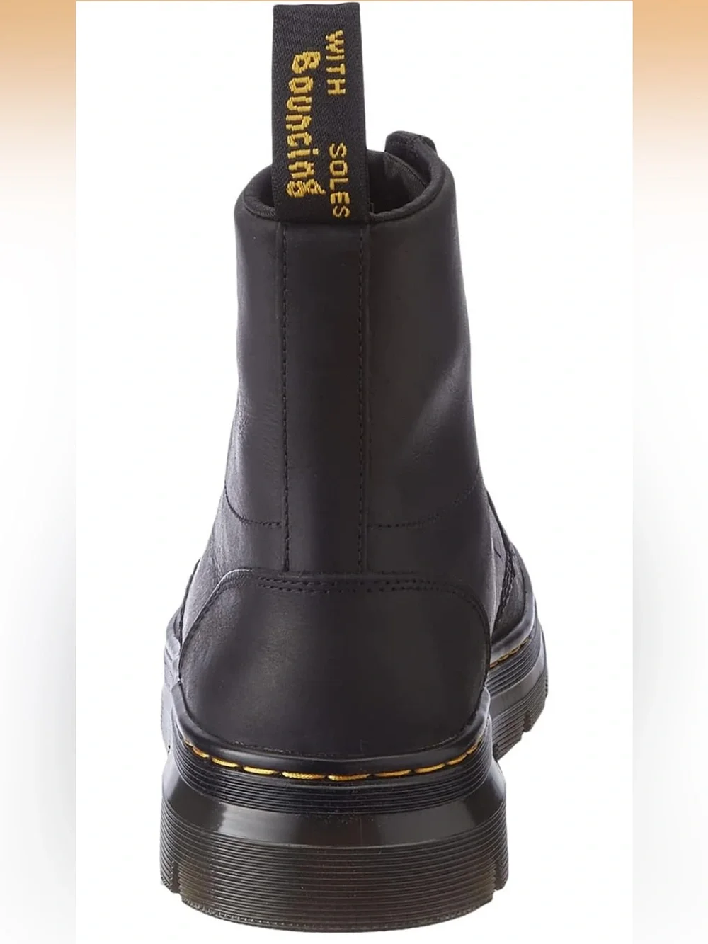8 eye Dr Martens Black Leather Lace-Up Combat Boots with Yellow Welt Stitchi